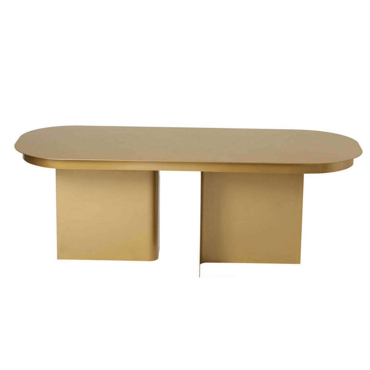 COUCHTISCH mit abgerundeter platte und 2 beinen 44/120/45 cm - Goldfarben, Metall (124/44/45cm) - Calicosy
