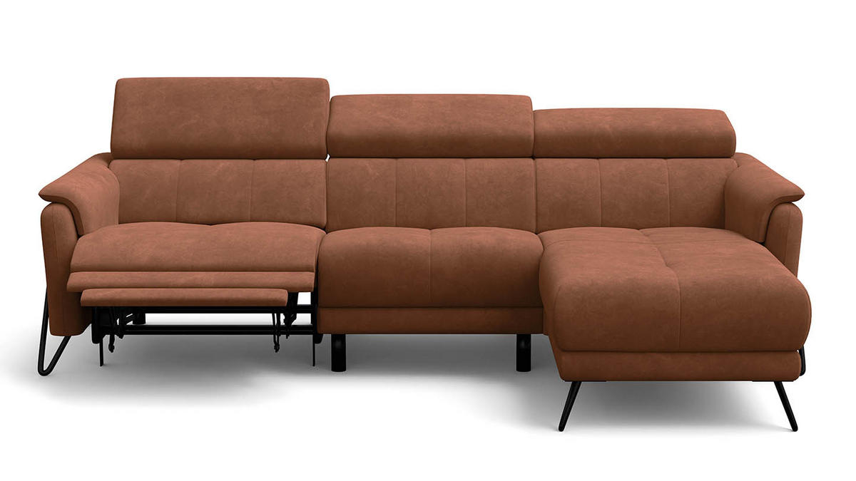 ECKSOFA RODEN 4-Sitzer mit Relax, braun, Veloursstoff - Braun, Holz/Textil (268/92cm) - Wozimo