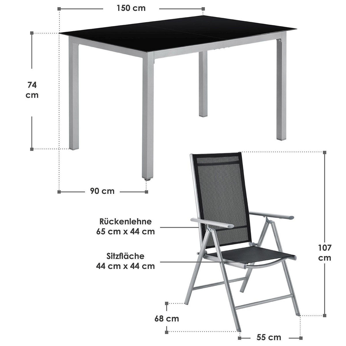 GARTENGARNITUR Milano 7-tlg. - Silberfarben, Metall - Juskys