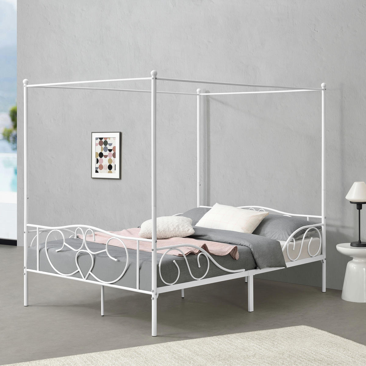HIMMELBETT Finström - Weiß, Metall (140/200cm) - [en.casa]