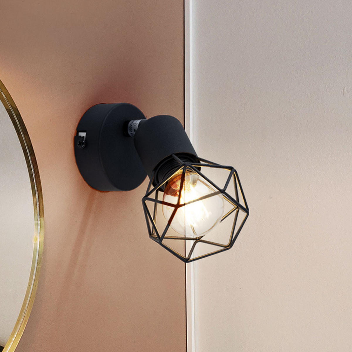 WANDLEUCHTE Metallkäfig Schwarz schwenkbar - Schwarz, Metall (8/13.5/13cm) - Globo Lighting