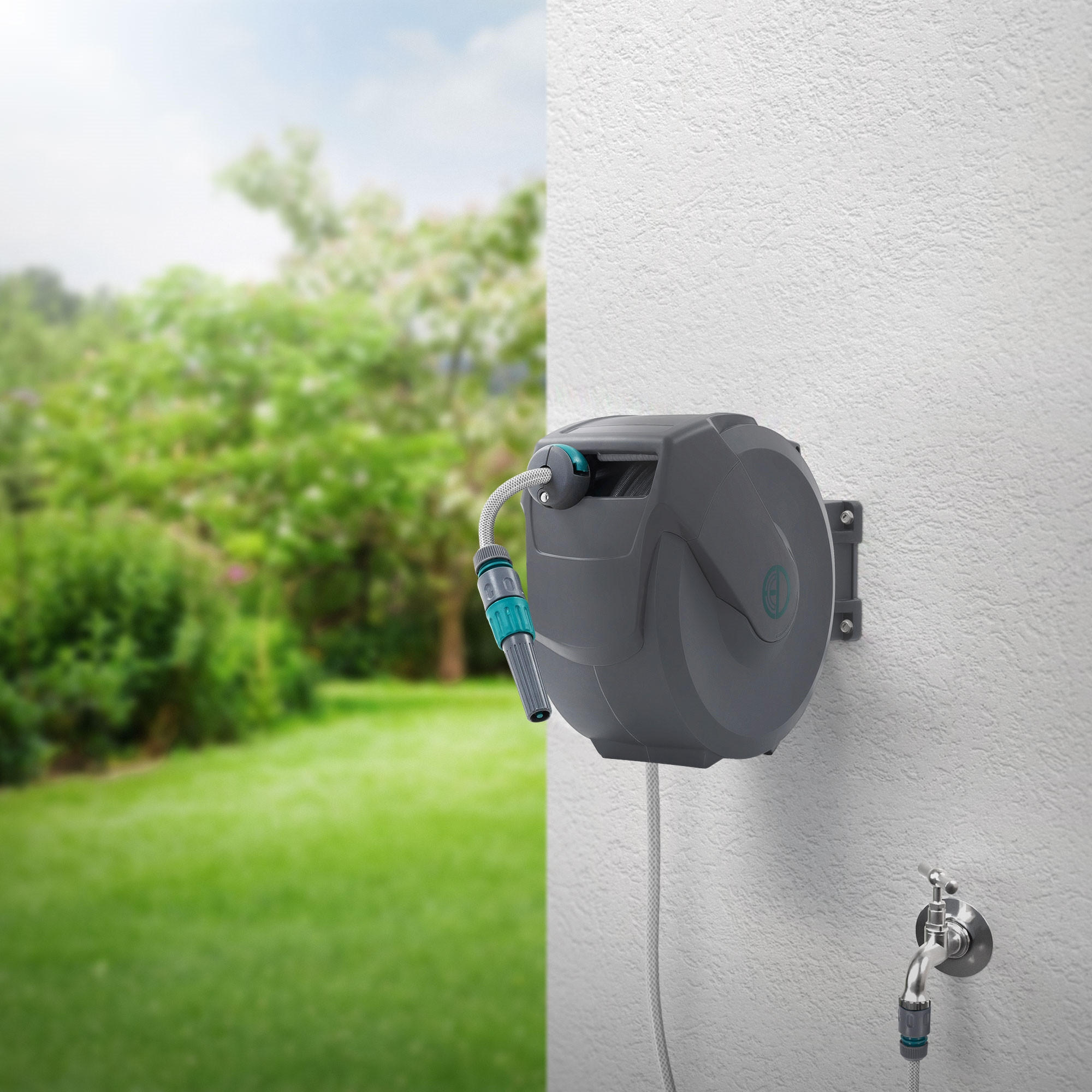 Thumbnail - ECD-Germany Schlauchaufroller, Grau, Kunststoff, 15x33.5x43 cm, Gartenzubehör, Gartenpflege, Gartenschläuche & Zubehör