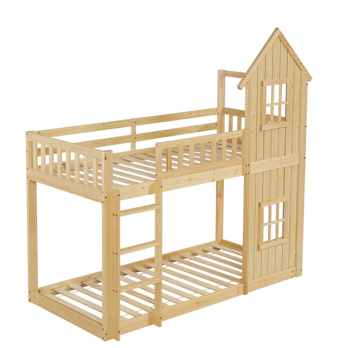 ETAGENBETT 90/200 cm aus Holz mit Treppe, Fenster, Natur - Naturfarben, Holz (90/200cm) - OKMYHOME