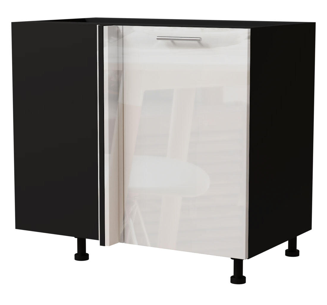 Feldmann-Wohnen Eck-Küchenschrank Weiß Hochglanz, Schwarz 90x82x50 cm