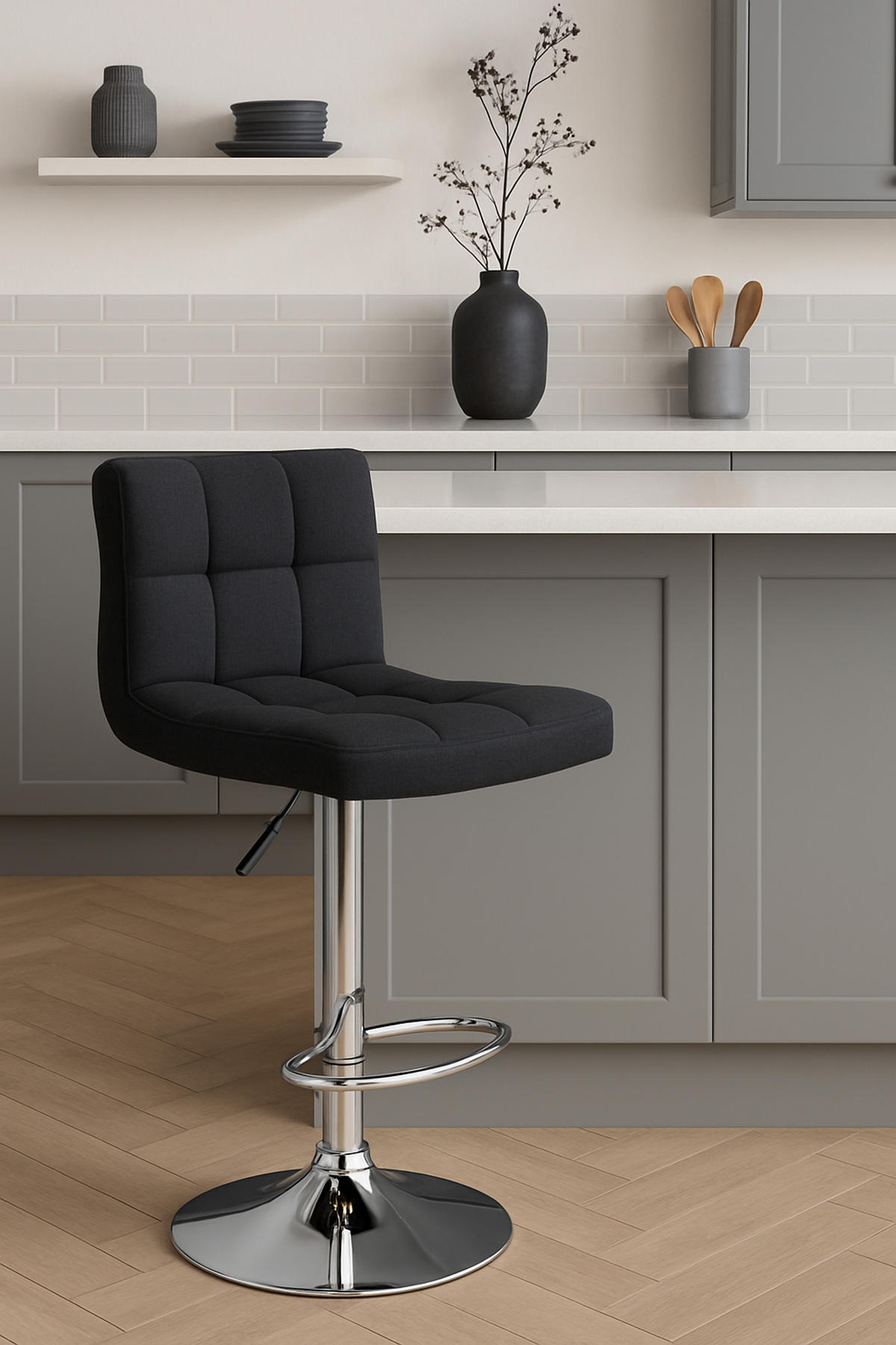BARHOCKER 2er Set Peran STOFF C schwarz - Chromfarben/Schwarz, Textil/Metall (46/114/47cm) - TPFLiving