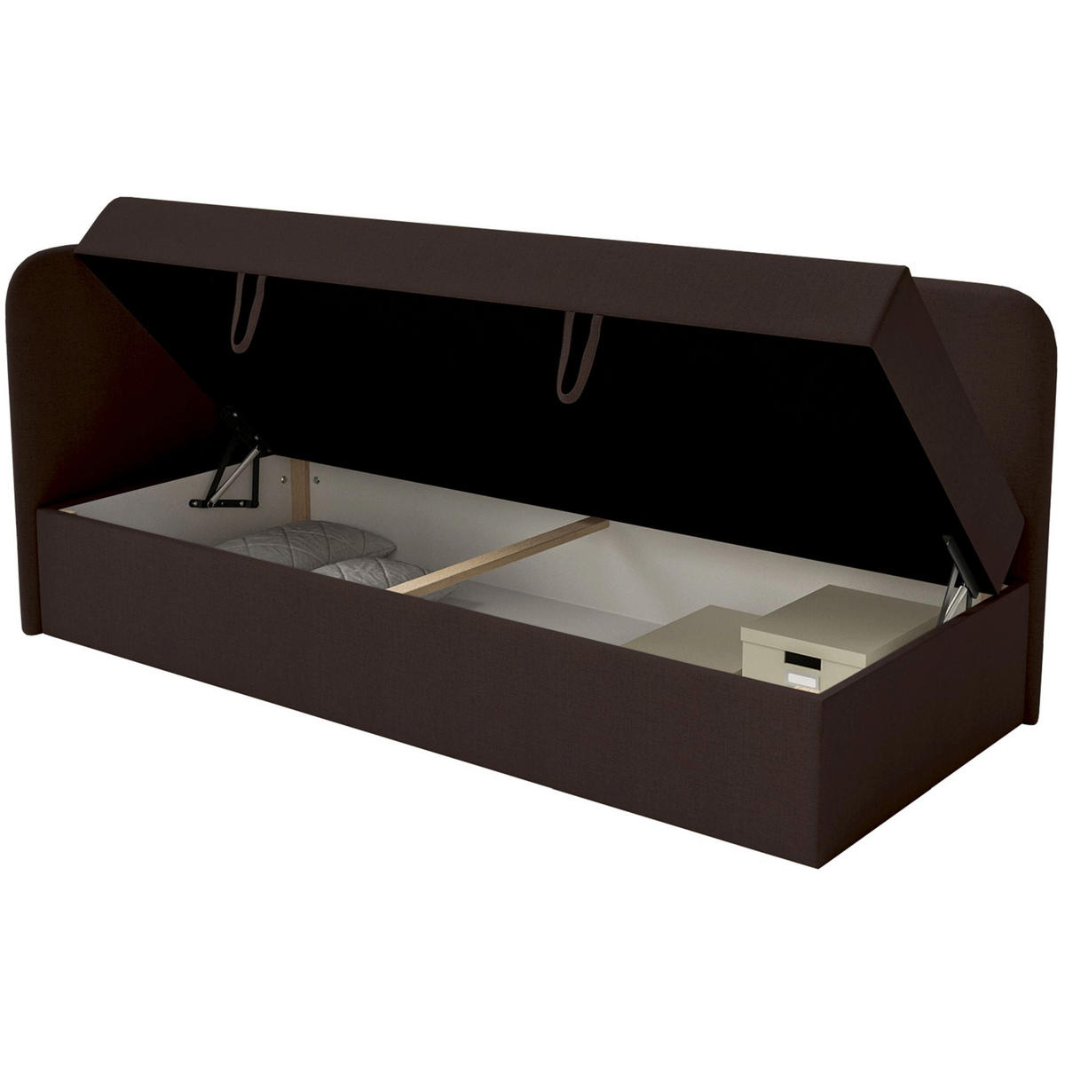JUGENDBETT Calmmo Dunkelbraun mit Chenille-Bezug, Kopfteil links - Dunkelbraun, Textil (90/200cm) - Selsey