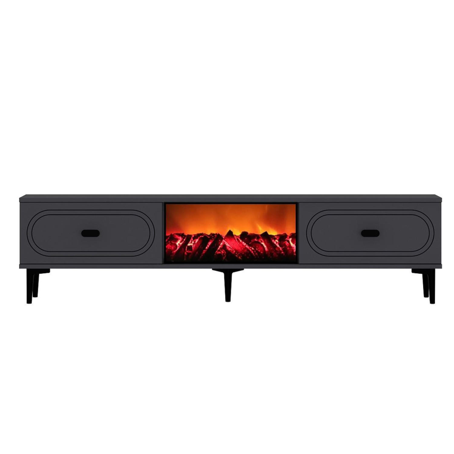 TV-MÖBEL Fyra anthrazit 150 cm im zeitgenössischen Stil mit LED-Kamin - Grau, Holz (150/29/44cm) - Concept Usine