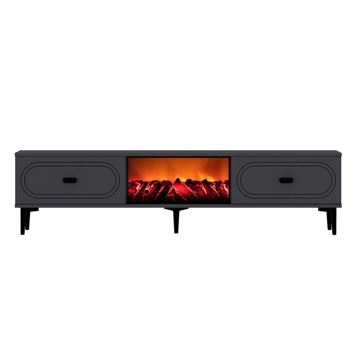 TV-MÖBEL Fyra anthrazit 150 cm im zeitgenössischen Stil mit LED-Kamin - Grau, Holz (150/29/44cm) - Concept Usine