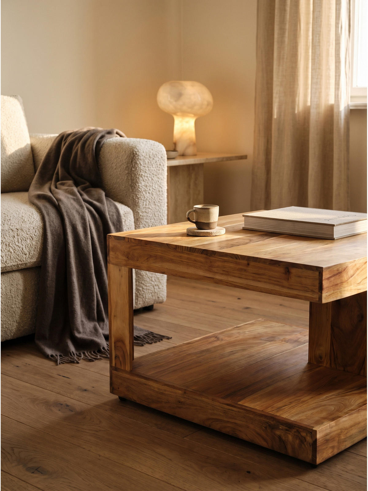 SOFATISCH NAREW, Akazie Massivholz, Akazie-Natur, 60 x 60 x 39,5 cm - Braun, Akazienholz/Holz (60/60/39.5cm) - KADIMA DESIGN