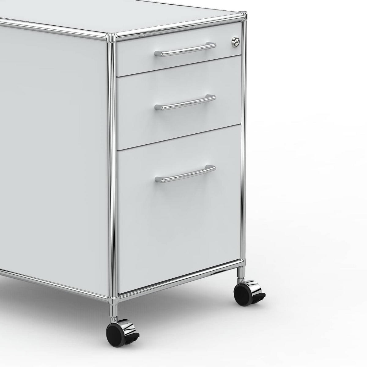 BÜRO-ROLLCONTAINER Holz, 60 cm, 3 Schubladen, 1 Hängeregistratur, Lichtgrau - Chromfarben/Silberfarben, Holzwerkstoff/Metall (60/66.5/60cm) - Versee