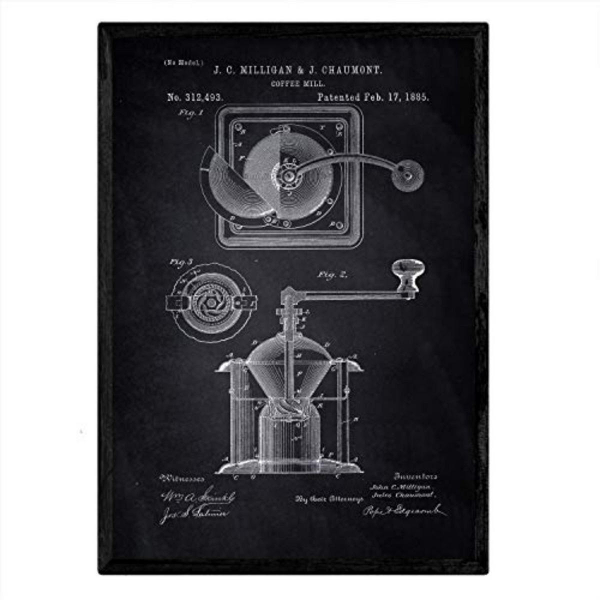 POSTER Kaffeemühle Patent A3 Rahmenlos - Klar, Papier (29.7/5/42cm) - Nacnic