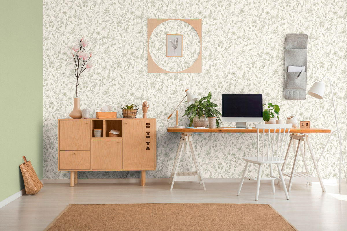 VLIESTAPETE Grün 53/1005 cm - Weiß/Grün, Textil (53/1cm) - KUNSTLOFT
