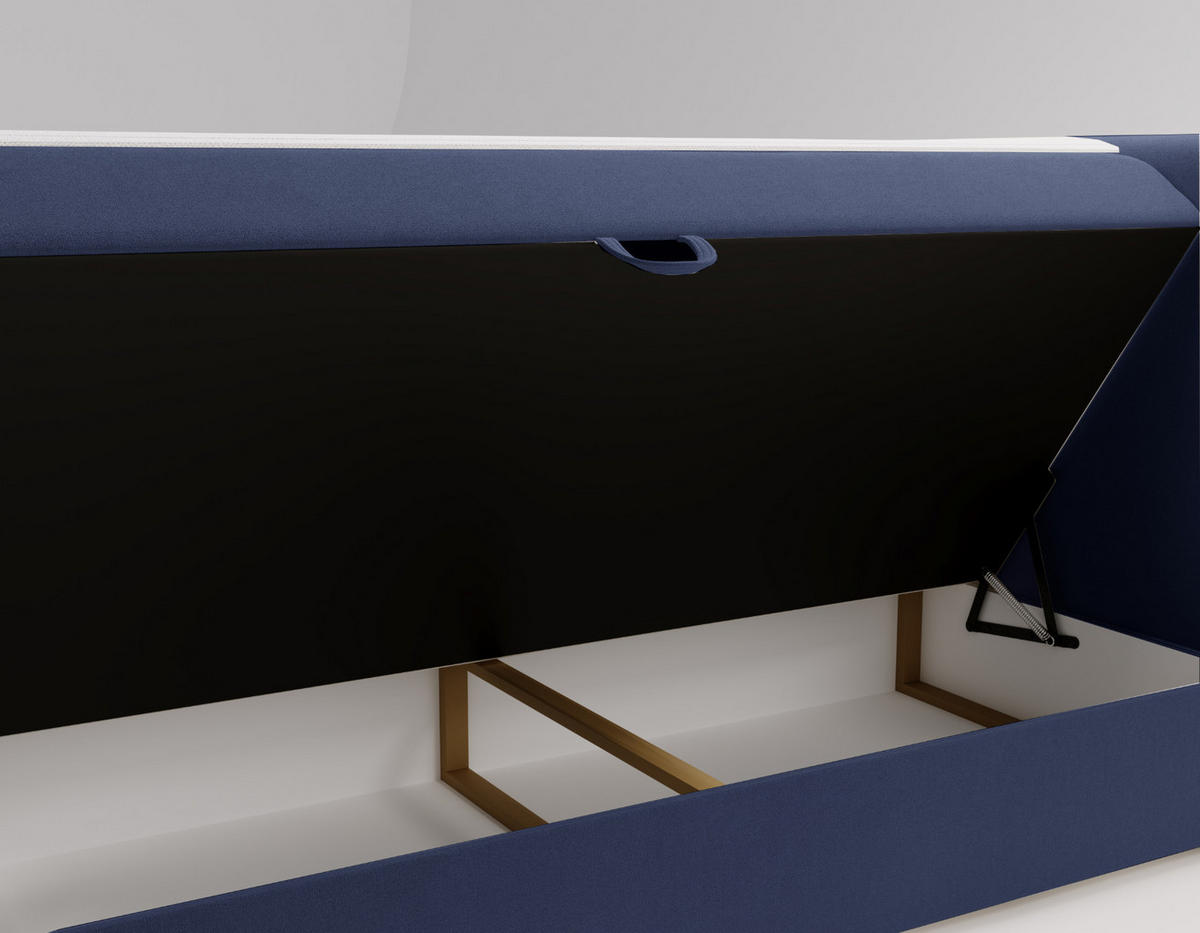 BOXBETT Berg Mit Matratze, Stoff Komodo Marineblau 180x200 cm - Dunkelblau, Holz (180/200cm) - Kaiser Möbel