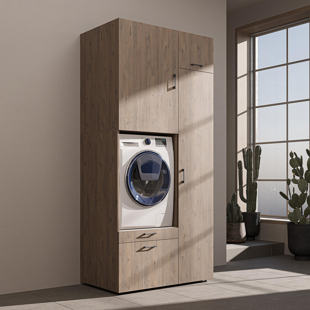 WASCHMASCHINENSCHRANK Serie 2 112cm Breit, 240cm Hoch - Eichefarben, Holzwerkstoff (112/240/67cm)