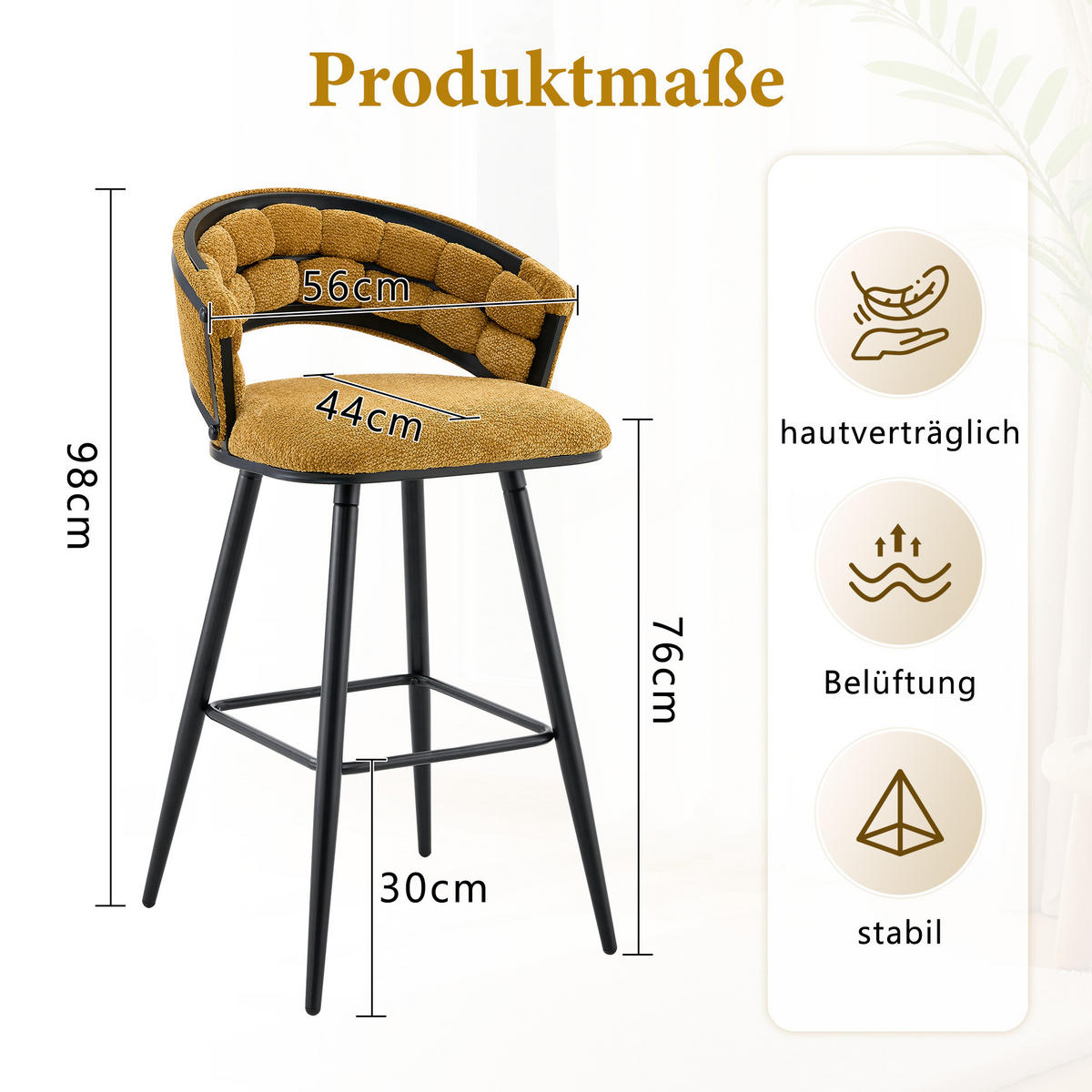 BARHOCKER 2er-Set Gelb mit Samtbezug und schwarzen Eisenbeinen - Gelb, Metall (56/98.5/50.5cm) - PANGIVO