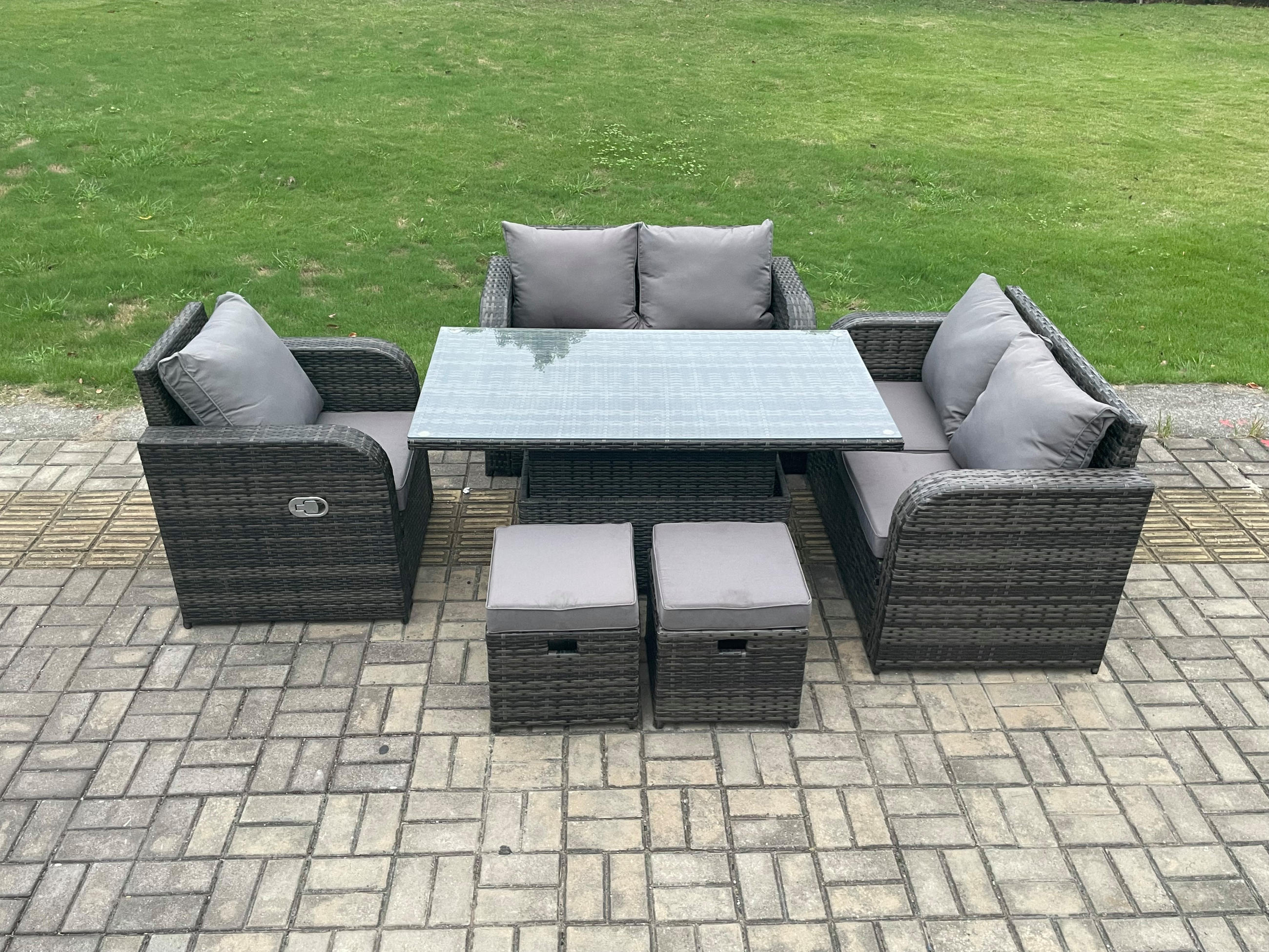 GARTENSOFA SET Polyrattan Dunkelgrau 7-Sitzer - Dunkelgrau, Metall - Fimous