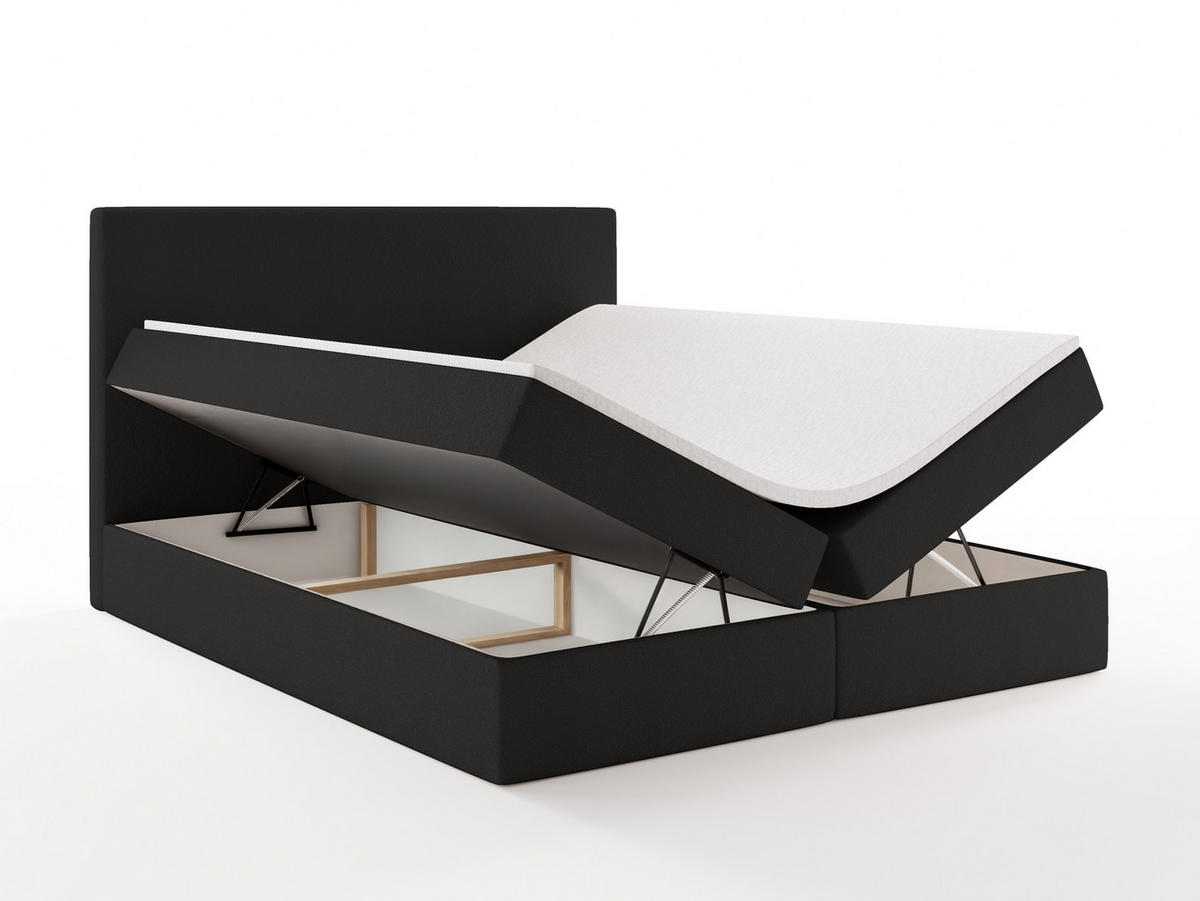 BOXBETT SENTO 140x200 cm mit Bettkasten, Bonell-Matratze H3 und Topper – Bouclé Schwarz - Schwarz, Textil (140/200cm) - Luxkor24