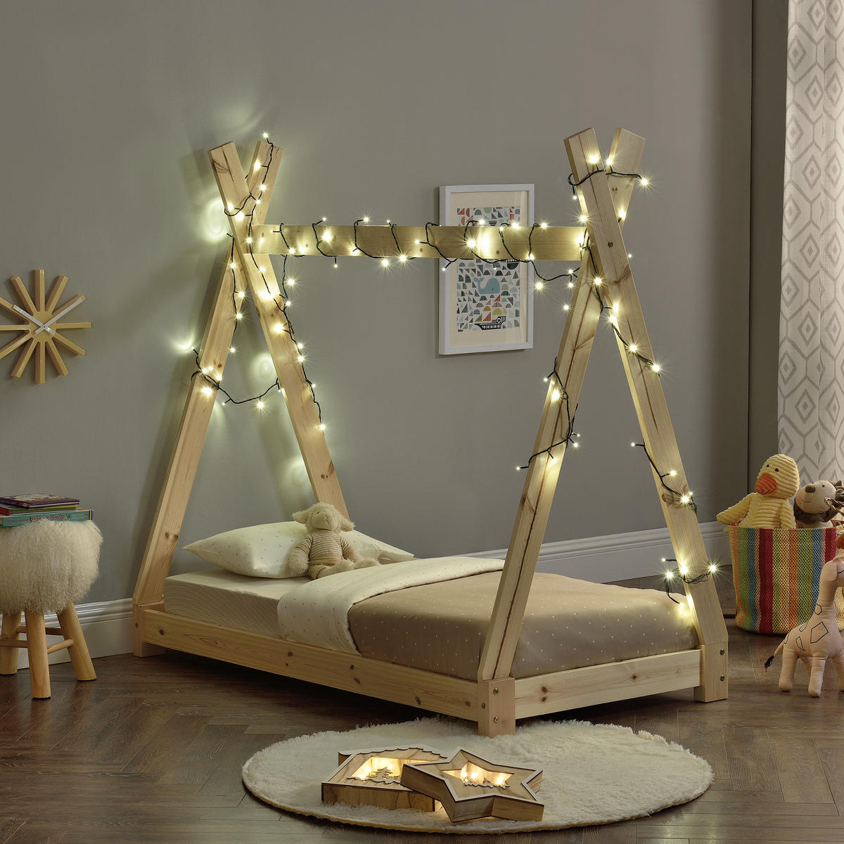 KINDERBETT Onejda - Naturfarben, Holz (70/140cm) - [en.casa]