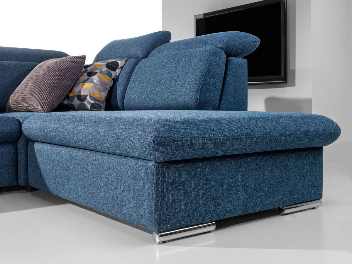 ECKSOFA ROSSI Blau Plüsch-Stoff mit Schlaffunktion - Blau, Holz (280/230cm) - MASSENO