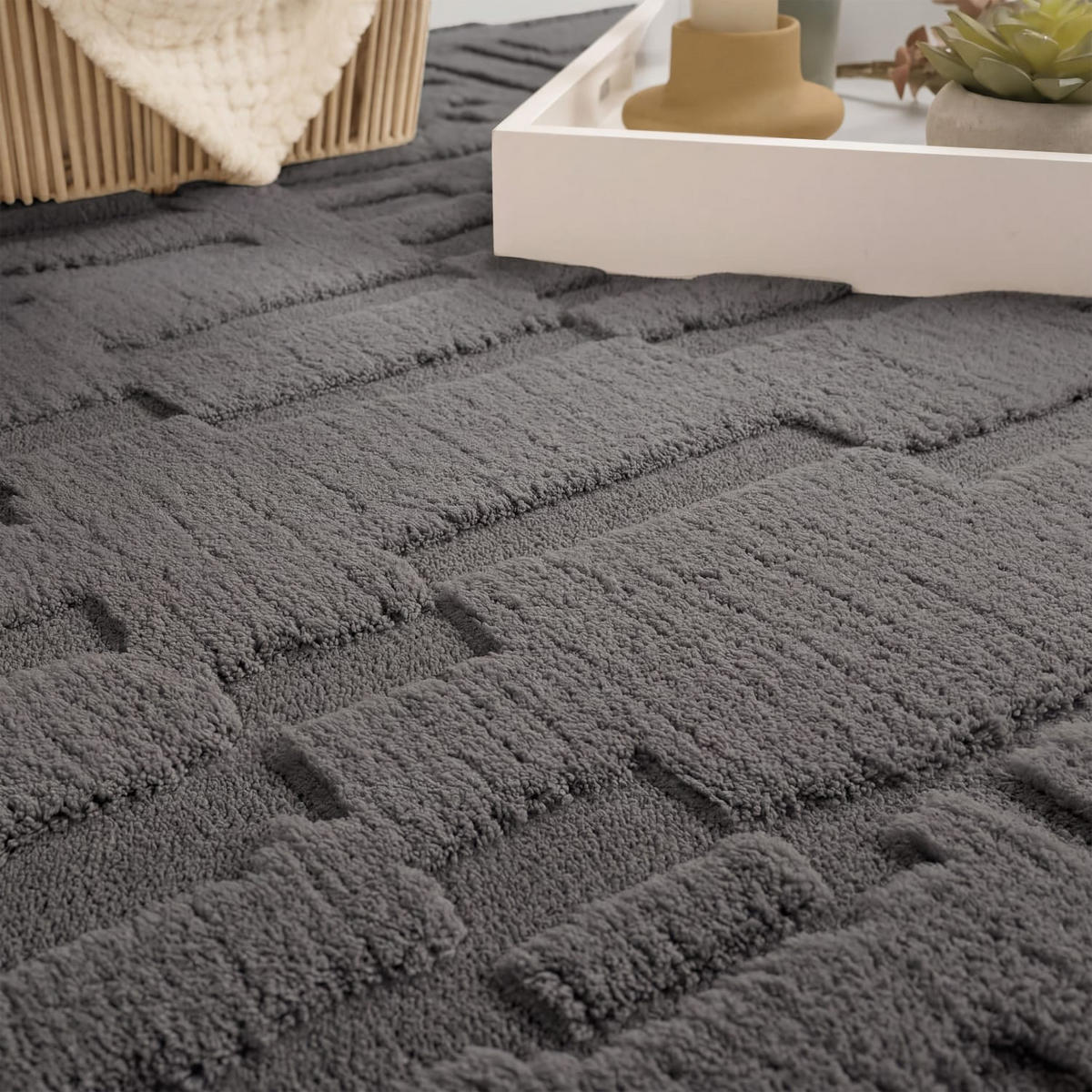 HOCHFLORTEPPICH 120/120 cm Tokio 476 - Anthrazit, Kunststoff (120/120cm) - Paco Home