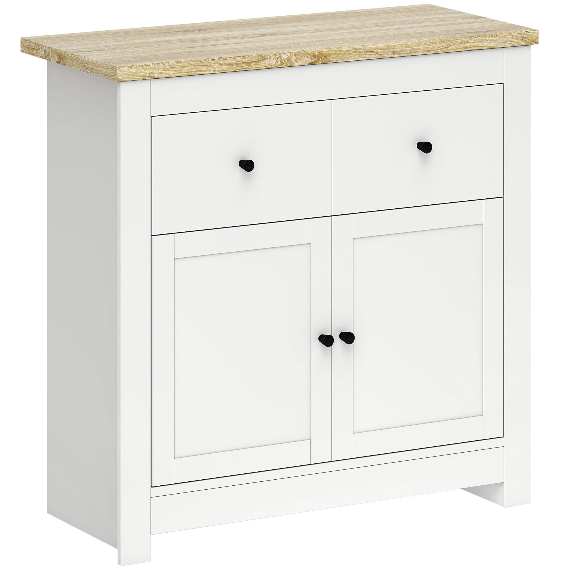 KOMMODE Sideboard mit 2 Schublade, Soft-Close-Doppeltür für Wohnzimmer Weiß - Weiß, Karton (35/80/79cm) - HOMCOM
