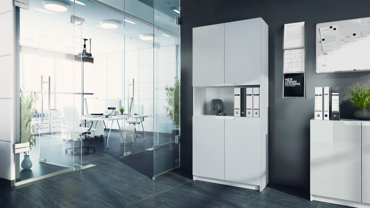 BÜROSCHRANK Logan Fronten in Weiß matt - Weiß, Holzwerkstoff (82/184/37cm) - Vladon