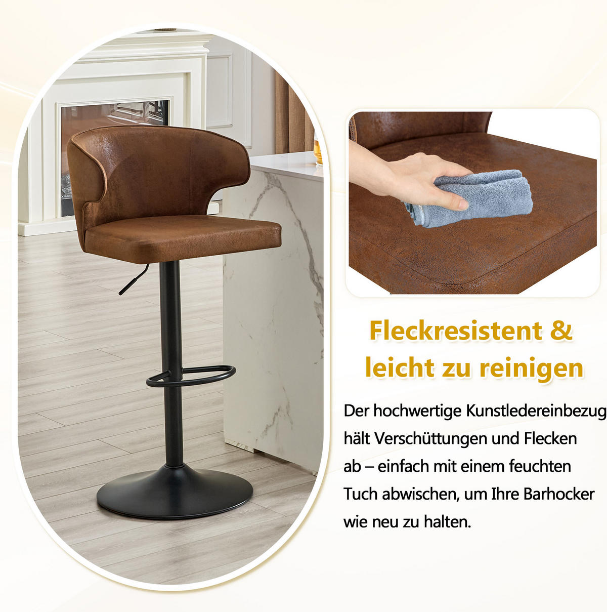 BARHOCKER mit Lehne, höhenverstellbar, 360° drehbar, Braun - Braun, Textil (45/110/49.7cm) - MIVRAY
