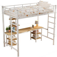 ETAGENBETT 90/200 cm weiß aus Metall und MDF mit Schreibtisch und Regalen - Weiß, Holzwerkstoff (90/200cm) - OKWISH