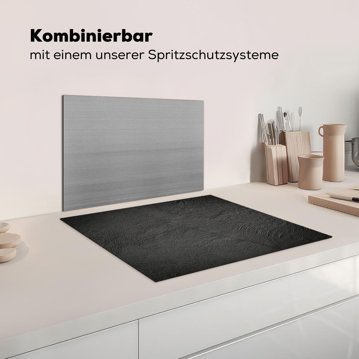 HERDABDECKPLATTE Beton - Schwarz - Industriell Herdabdeckung Induktionsfeld 65x52 cm - Anthrazit, Kunststoff (65/52/0.2cm) - MuchoWow