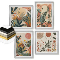 WANDBILDER 4er Set - 50x50 cm & 40x60 cm Silberner Rahmen - Pastellfarbene Pflanzenmuster - Silberfarben, Kunststoff (50/50cm) - ArtPrintCave