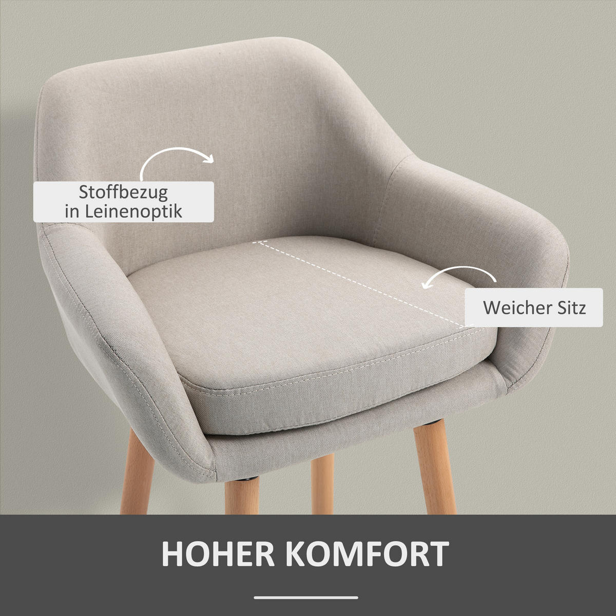 BARHOCKER, Buchenholzbeine, Metall Beige - Beige, Holz (48/100/55cm) - HOMCOM