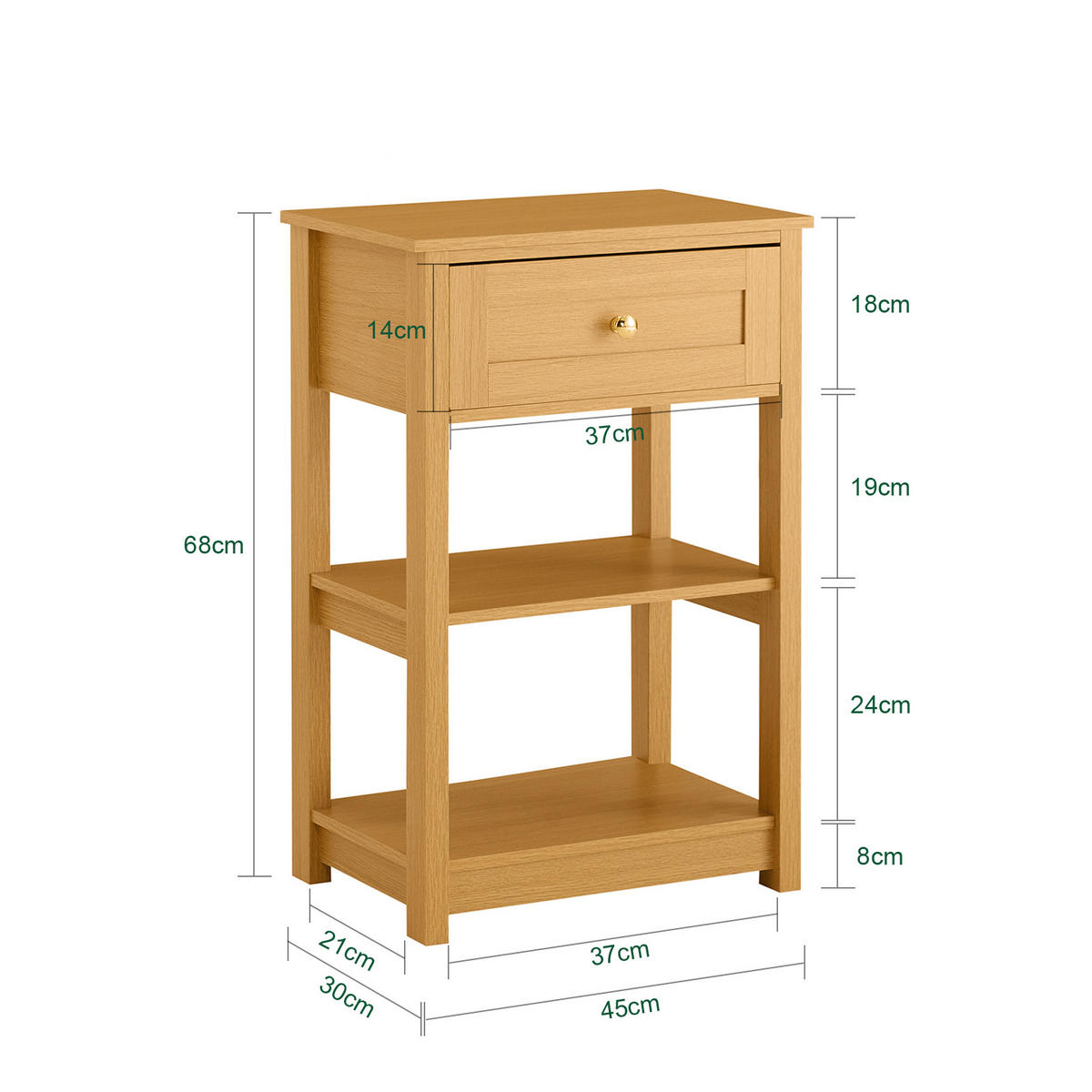 NACHTTISCH Natur - Naturfarben, Holzwerkstoff (45/68/30cm) - SoBuy