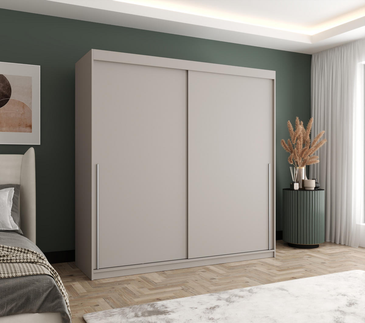 SCHIEBETÜRENSCHRANK 200 cm Breite Kaschmir mit silbernem Griff - Kaschmir/Silberfarben, Holzwerkstoff (200/200/62cm) - Home Collective