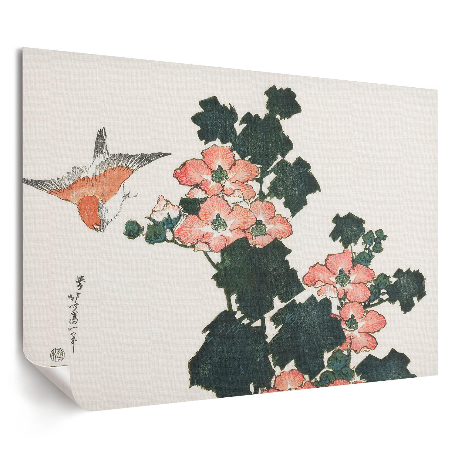 POSTER - 59x42 cm (A2) - Hokusai - Rote Rosen - Beige, Textil (59.4/42/0.1cm) - TULUP