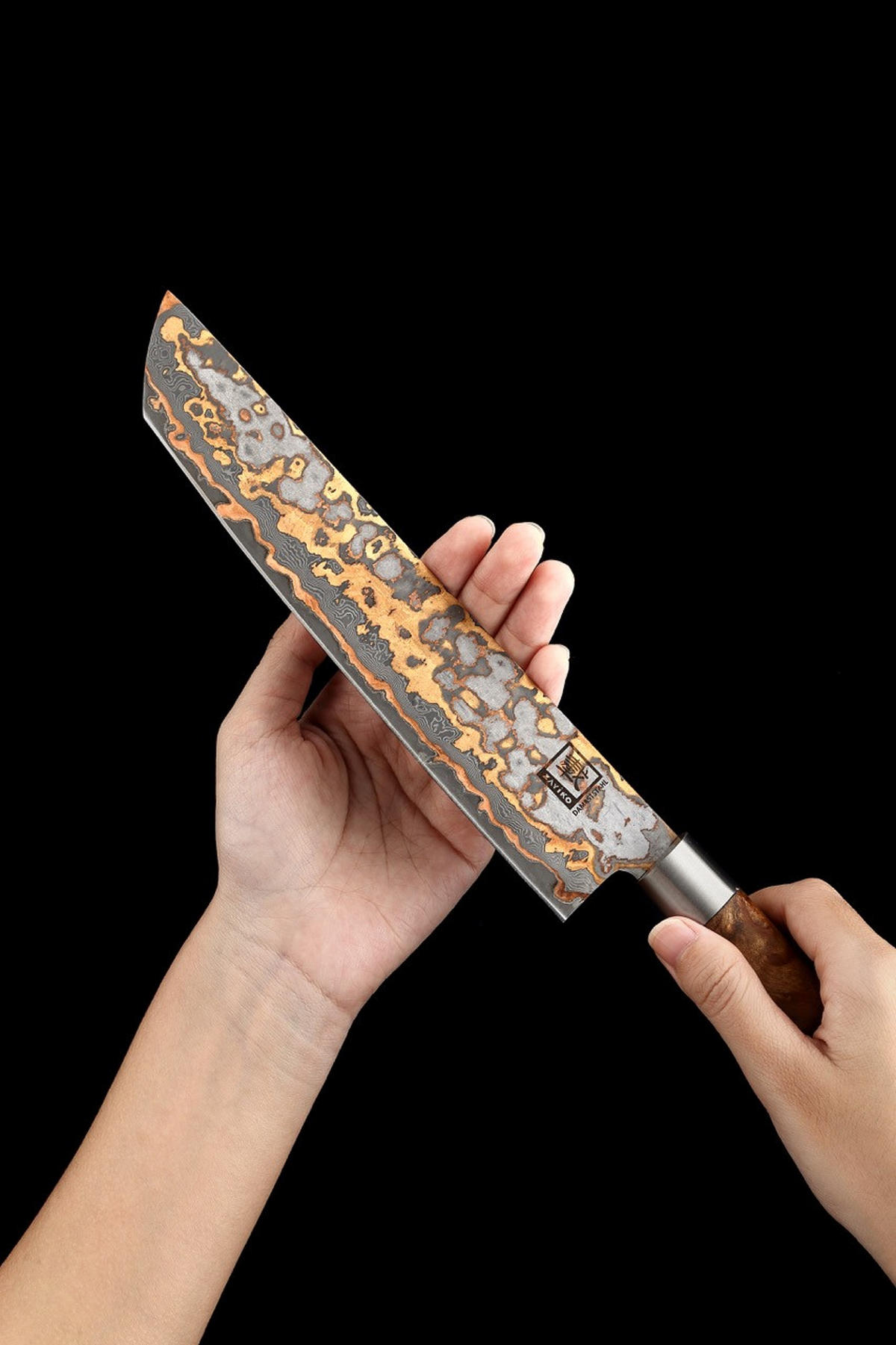 TANTO Chefmesser MysticMagma Damast - Braun, Holz/Metall (34cm) - Zayiko