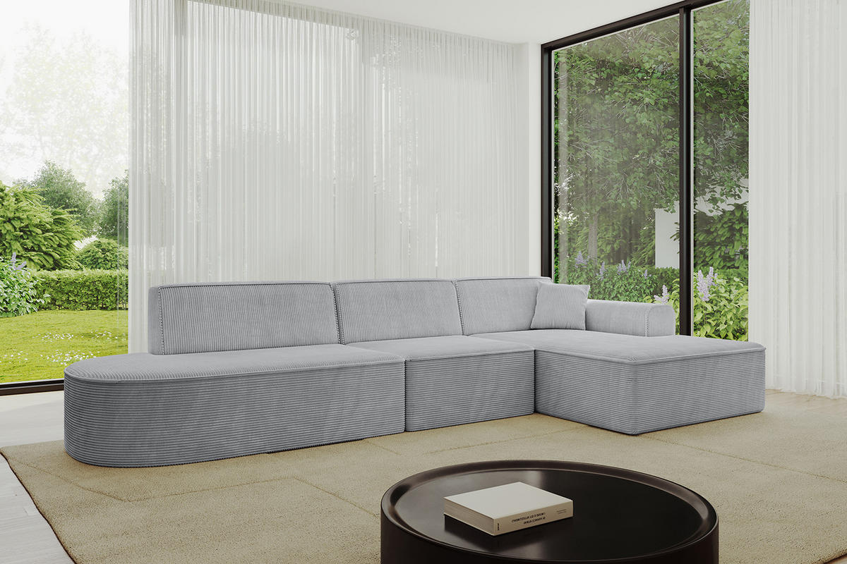 ECKSOFA Ottomane Rechts IREA-L2-v3 - 327x165x77 cm Grau - Grau, Holzwerkstoff/Textil (327/165cm) - ALTDECOR