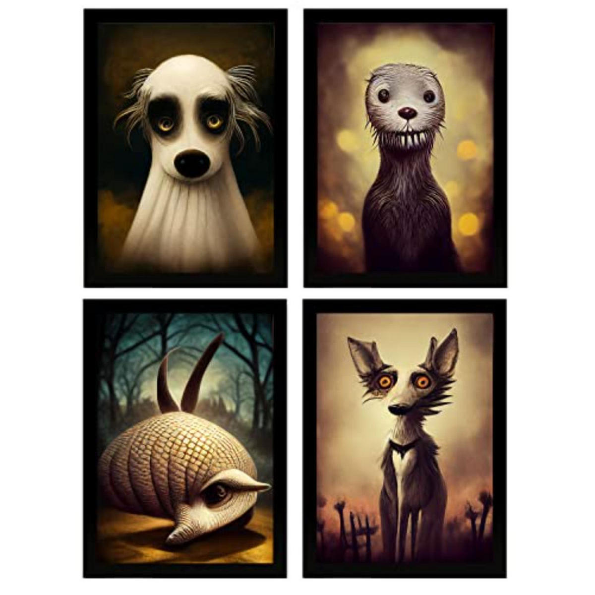 POSTER Set mit 4 Hunde im T Burton Goth Stil A3 Rahmenlos - Klar, Papier (29.7/3cm) - Nacnic