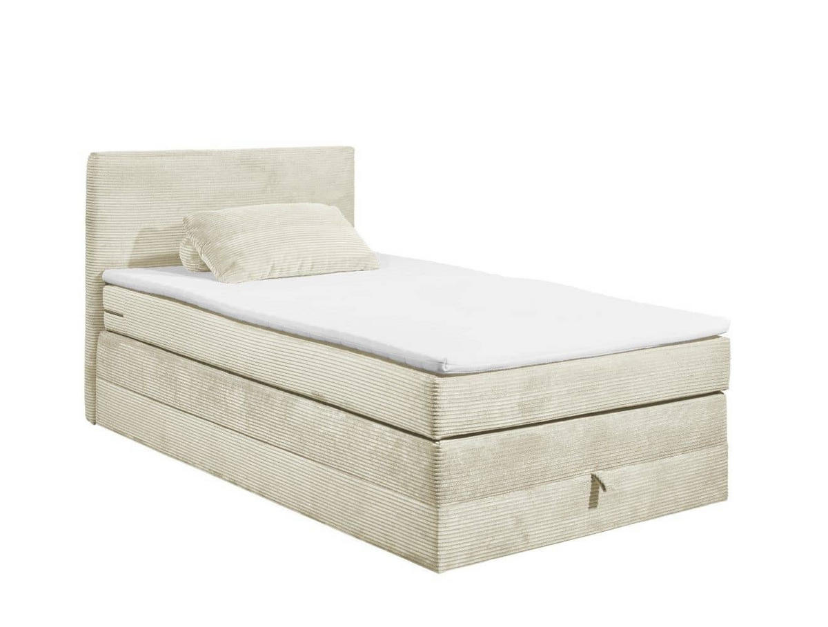 BOXSPRINGBETT 120/140x200 – Bettkasten, 7‑Zonen‑Tonnentaschenfederkern & Komfort‑T25‑Topper - Beige/Creme, Holz/Textil (120/200cm) - ed exciting design
