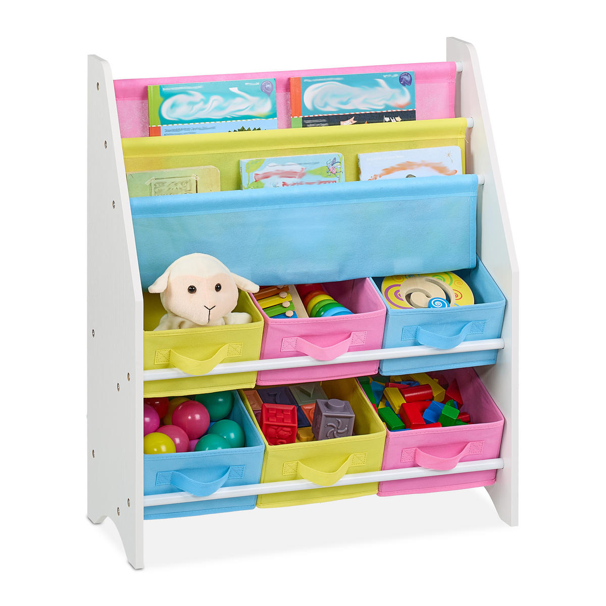 KINDERREGAL - Multicolor, Holzwerkstoff/Textil (62.5/74/31cm) - Relaxdays