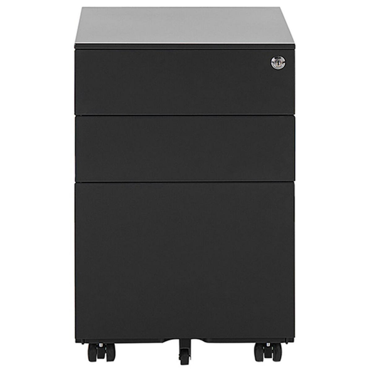 AKTENSCHRANK Metall schwarz 3 Schubladen mit Rollen Cami - Schwarz, Metall (39/60/50cm) - Beliani