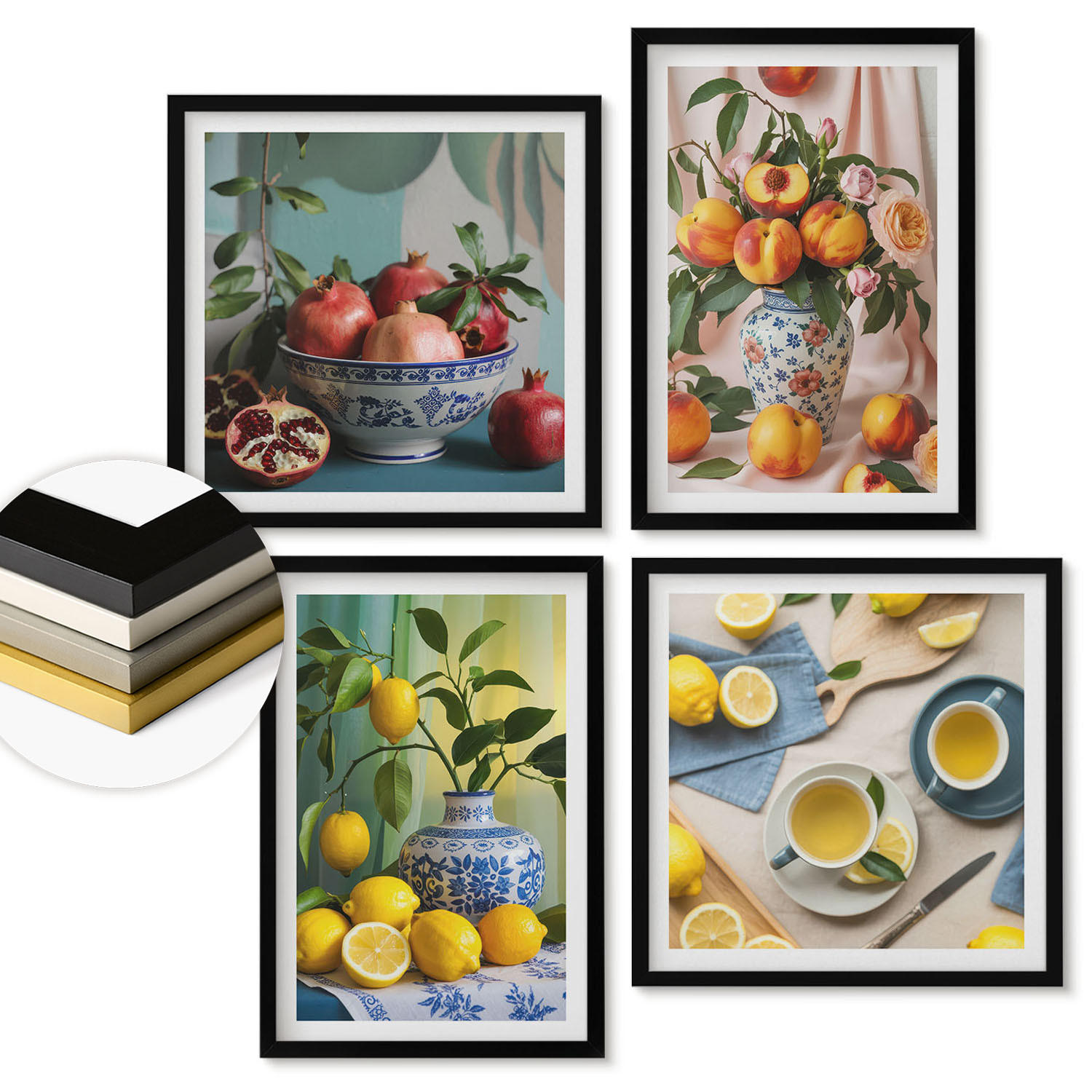 WANDBILDER 4er-Set - 50x50 cm & 40x60 cm Schwarzer Rahmen - Matisses stilvolle Figuren - Schwarz, Kunststoff (50/50cm) - ArtPrintCave
