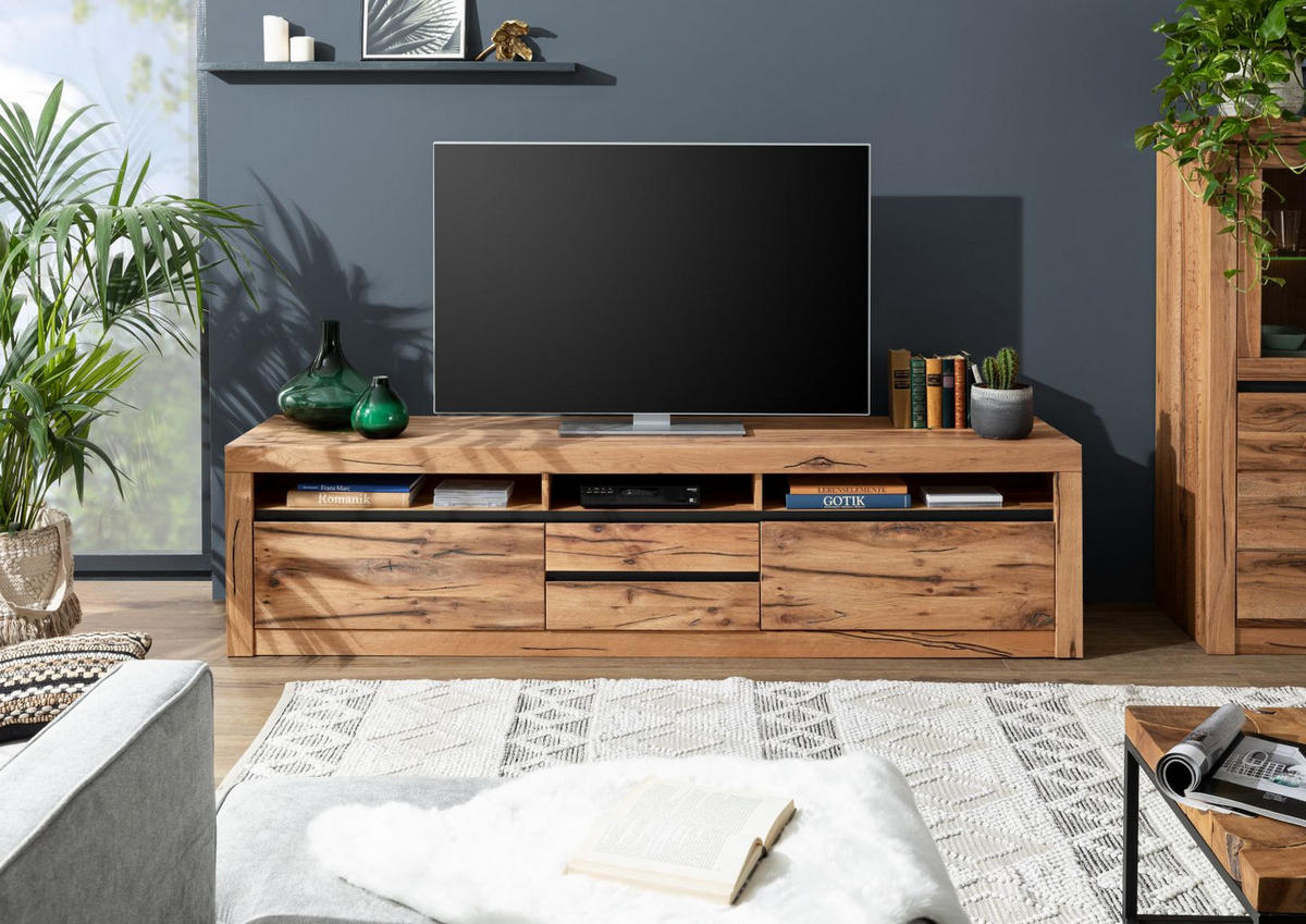 TV-BOARD Wild-/Zerreiche 220x50x55 natur geölt MONTREUX #040 - Naturfarben, Holz (220/55/50cm) - Massivmoebel24