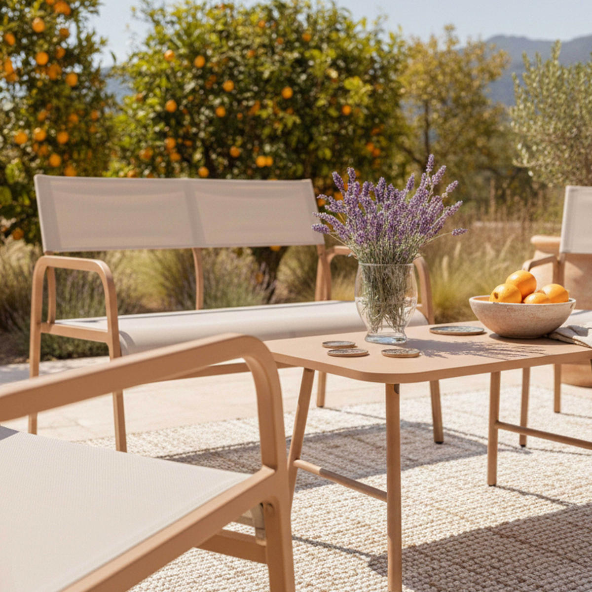 GARTENMÖBELSET 4-Sitzer, Beige - Beige, Textil - Oviala