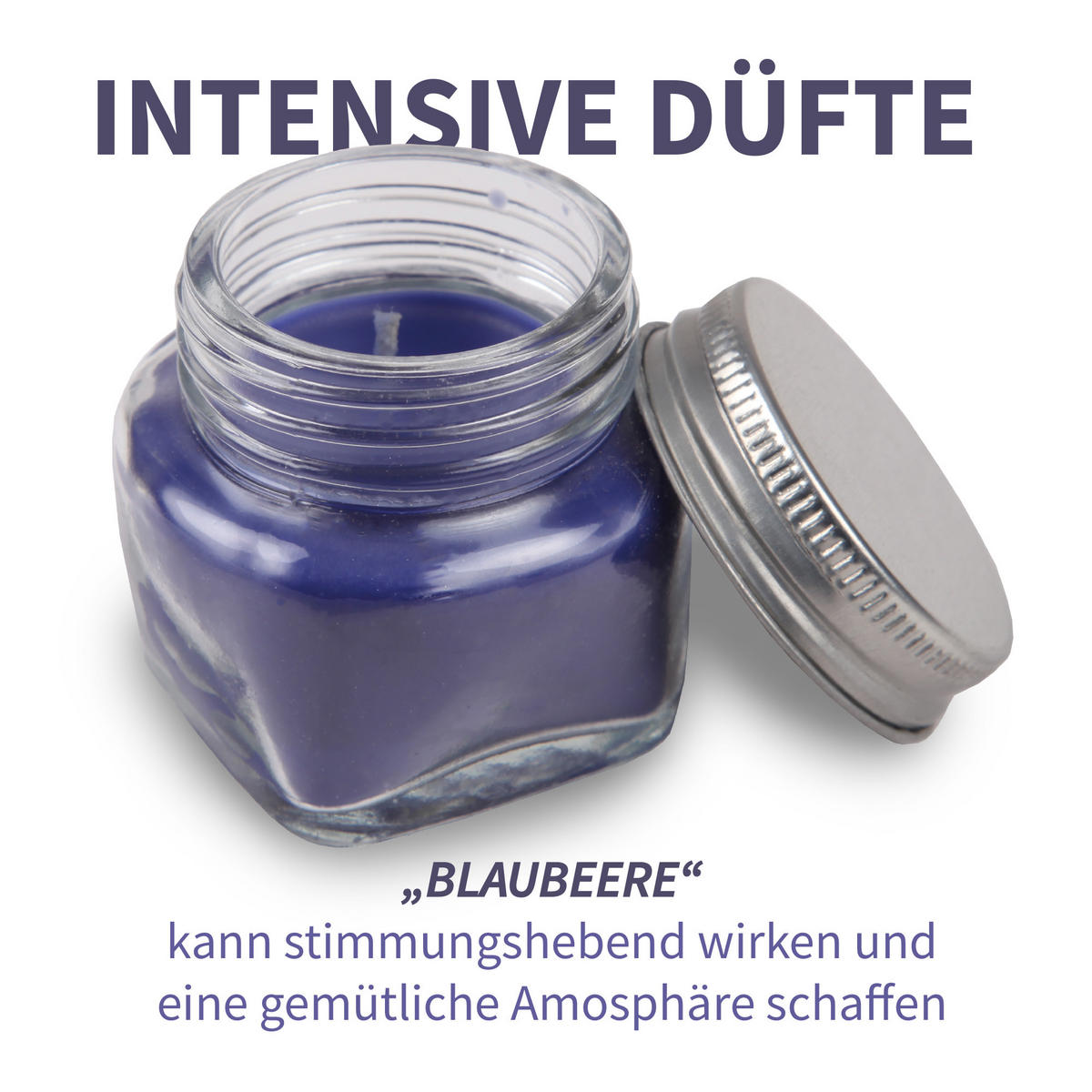DUFTKERZE "Donut Blaubeere" im Glas mit Deckel, 2er Pack mit je ca. 7 Std. Brenndauer, Ø6cm, Raumduft als Geschenk oder als Dekoration - Beere, Glas (6/5cm) - HS Candle
