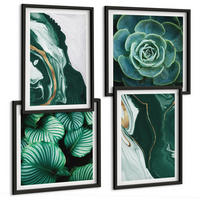 BILDER SET 4er Set - 50x50 cm & 40x60 cm Schwarzer Rahmen - Abstrakte Muster von Sukkulentenblättern - Schwarz, Kunststoff (50/50cm) - TULUP