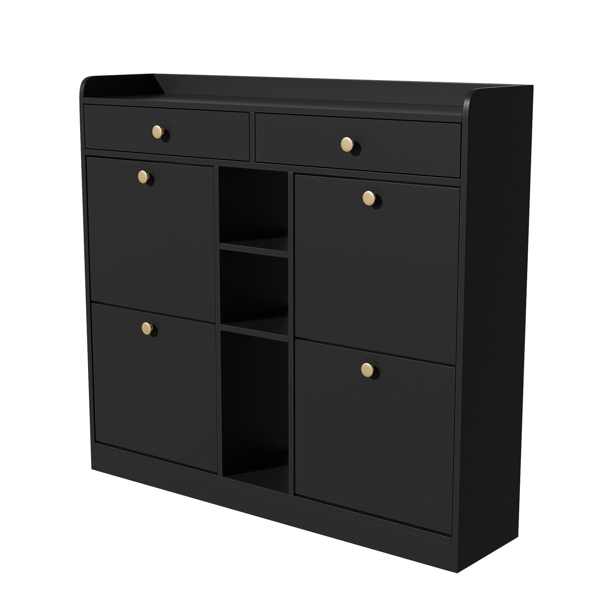 SCHUHSCHRANK aus Spanplatte 110x26x100cm in Schwarz mit Klappentüren - Schwarz, Holzwerkstoff (110/100/26cm) - Modfu