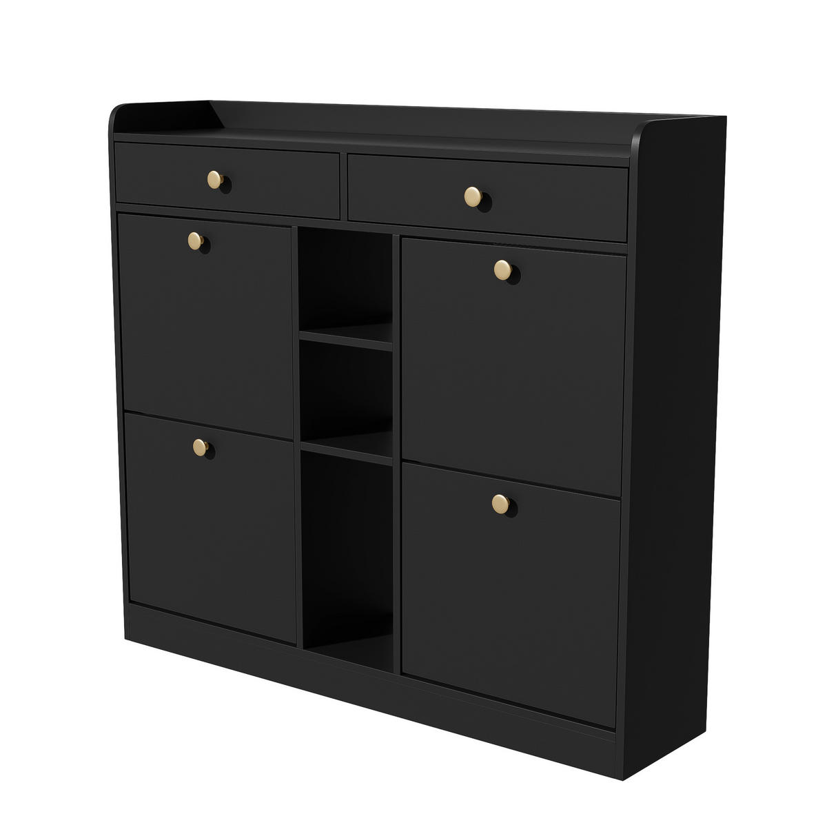 SCHUHSCHRANK aus Spanplatte 110x26x100cm in Schwarz mit Klappentüren - Schwarz, Holzwerkstoff (110/100/26cm) - Modfu