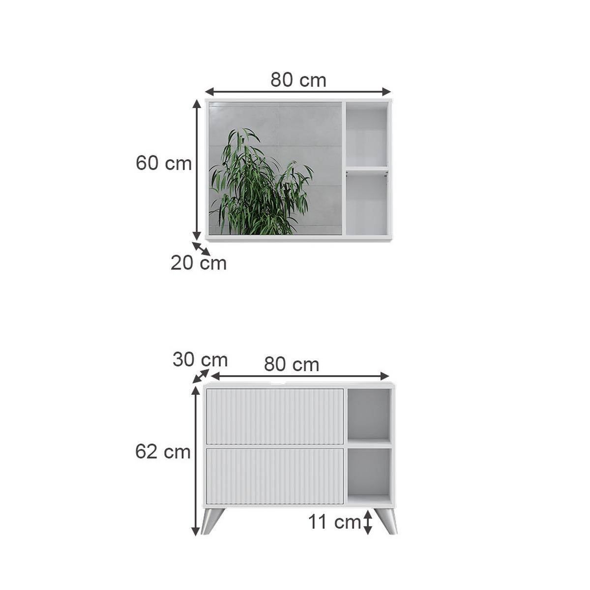 BADMÖBEL-SET Leano Weiß 80 cm, Set 1 - Weiß, Holzwerkstoff (80/62/30cm) - Vicco