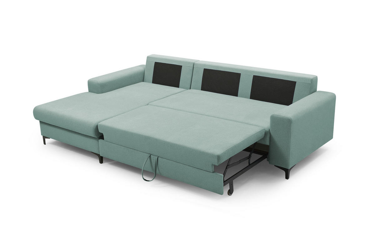 ECKSOFA AVRA L-förmig, mit Stauraumbehälter-in RINO-Stoff, Komfort & Eleganz, lose Rückenkissen, freistehend, LINKS 165x251x85 cm Light green - Hellgrün, Holz/Textil (165/251cm) - DomoHome