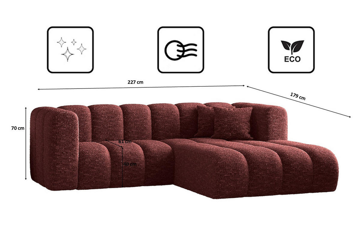 ECKSOFA L-form Sofa Grand modular stoff Haga Rotwein Rechts - Rot, Holz (227/179cm) - Kaiser Möbel